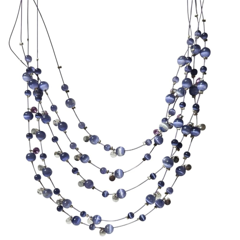 Elegant Purple Silver Beaded Multi Strand Wire Necklace Fashion Jewelry Women